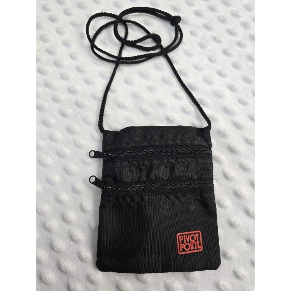 Pivot Point Cosmetology Change Purse Black Crossbody Double Zip Slots Hair Clips